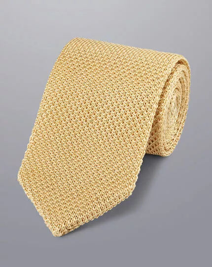 CHARLES TYRWHITT Silk Knitted Slim Tie - Tan 3 CHARLES TYRWHITT Silk Knitted Slim Tie - Tan