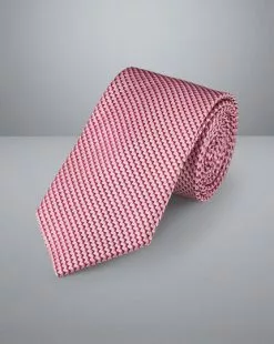 CHARLES TYRWHITT Stain Resistant Textured Silk Tie - Pink