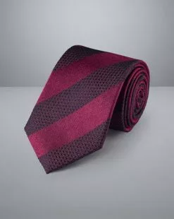 CHARLES TYRWHITT Block Stripe Silk Tie - Cherry Pink