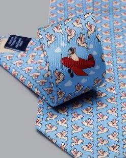 CHARLES TYRWHITT If Pigs Could Fly Motif Print Silk Tie - Sky B 6 CHARLES TYRWHITT If Pigs Could Fly Motif Print Silk Tie - Sky B -Charles Tyrwhitt Shop TIC2054SKY DETAIL BLADE