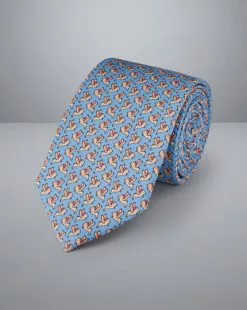 CHARLES TYRWHITT If Pigs Could Fly Motif Print Silk Tie - Sky B