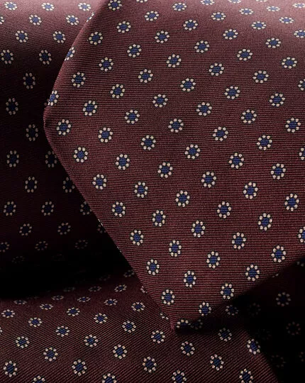 CHARLES TYRWHITT Mini Flower Print Silk Tie - Wine R 4 CHARLES TYRWHITT Mini Flower Print Silk Tie - Wine R - Image 2