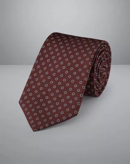 CHARLES TYRWHITT Mini Flower Print Silk Tie - Wine R 3 CHARLES TYRWHITT Mini Flower Print Silk Tie - Wine R
