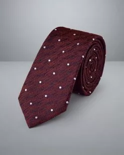 CHARLES TYRWHITT Silk Wool Blend Spot Slim Tie - Dark Pink