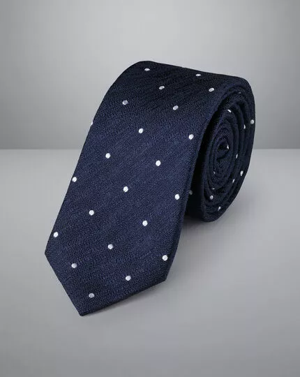 CHARLES TYRWHITT Silk Wool Blend Spot Slim Tie - Indigo B 3 CHARLES TYRWHITT Silk Wool Blend Spot Slim Tie - Indigo B