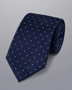 CHARLES TYRWHITT Stain Resistant Spot Silk Tie - Petrol & Light B