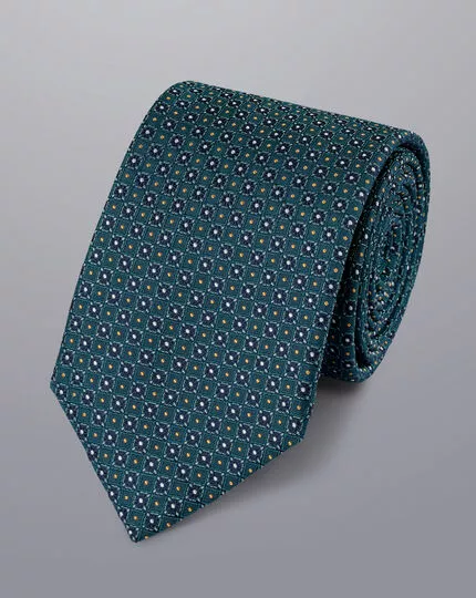 CHARLES TYRWHITT Stain Resistant Mini Floral Silk Tie - Teal Green & Navy 3 CHARLES TYRWHITT Stain Resistant Mini Floral Silk Tie - Teal Green & Navy