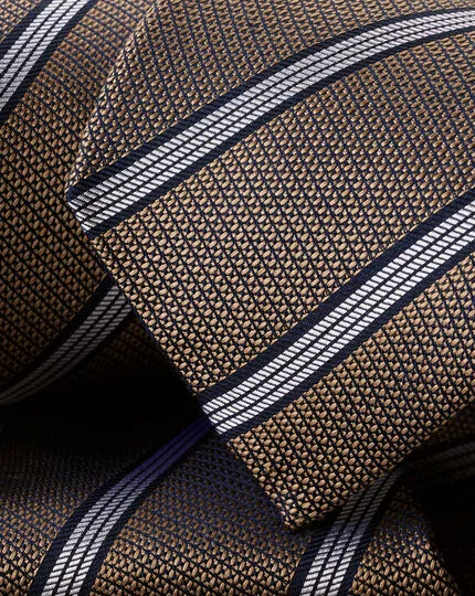 CHARLES TYRWHITT Fine Stripe Silk Tie - Taupe & Navy 4 CHARLES TYRWHITT Fine Stripe Silk Tie - Taupe & Navy - Image 2