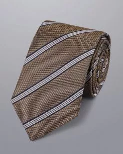 CHARLES TYRWHITT Fine Stripe Silk Tie - Taupe & Navy