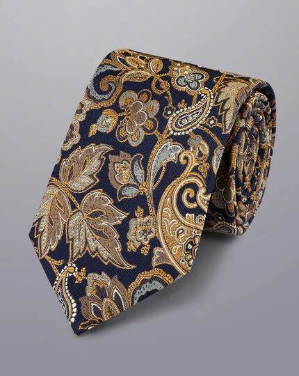 CHARLES TYRWHITT Paisley Silk Tie - Navy & G 3 CHARLES TYRWHITT Paisley Silk Tie - Navy & G