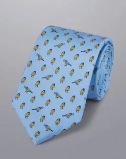 CHARLES TYRWHITT A Little Bird Told Me Motif Silk Tie - Cornflower B