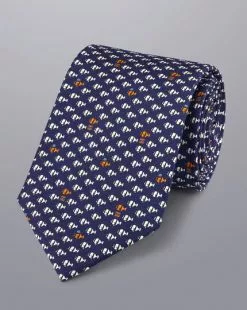 CHARLES TYRWHITT Fish Going To Work Motif Silk Tie - Royal B