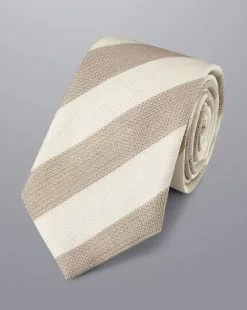 CHARLES TYRWHITT Stripe Linen Silk Tie - Stone & Ivory