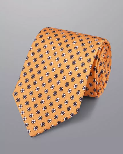 CHARLES TYRWHITT Mini Floral Print Silk Tie - Orang 3 CHARLES TYRWHITT Mini Floral Print Silk Tie - Orang