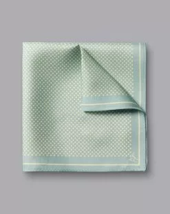 CHARLES TYRWHITT Spot Silk Pocket Square - Light Green