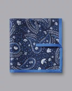 CHARLES TYRWHITT Paisley Silk Pocket Square - Navy & Ocean B
