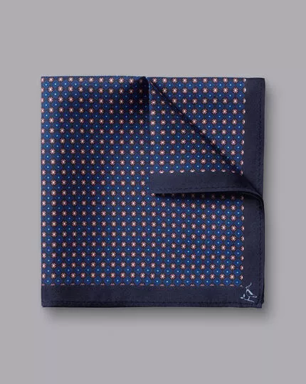 CHARLES TYRWHITT Mini Floral Silk Pocket Square - Petrol Blue & Pink 3 CHARLES TYRWHITT Mini Floral Silk Pocket Square - Petrol Blue & Pink