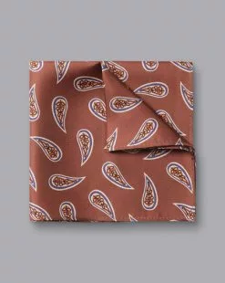 CHARLES TYRWHITT Paisley Silk Pocket Square - Rust & Peach