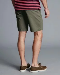 CHARLES TYRWHITT Cotton Shorts - Olive Green -Charles Tyrwhitt Shop TRH0042OLV MODEL BACK