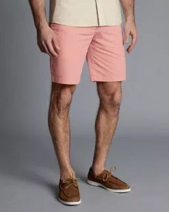 CHARLES TYRWHITT Cotton Linen Shorts - Light Coral Pink -Charles Tyrwhitt Shop TRH0043LCP MODEL FRONT
