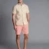CHARLES TYRWHITT Cotton Linen Shorts - Light Coral Pink -Charles Tyrwhitt Shop TRH0043LCP MODEL FULL FRONT
