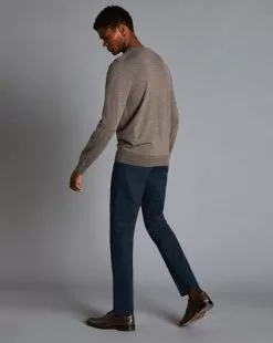 CHARLES TYRWHITT Cotton Stretch 5-Pocket Pants - Dark Navy -Charles Tyrwhitt Shop TRJ0022DNY MODEL FULL BACK