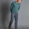 CHARLES TYRWHITT Textured Washed 5-Pocket Pants - Denim B -Charles Tyrwhitt Shop TRJ0025DEN MODEL FULL FRONT