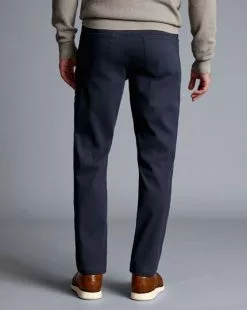 CHARLES TYRWHITT Washed Texture 5 Pocket Pants - Navy -Charles Tyrwhitt Shop TRJ0029NAV MODEL BACK