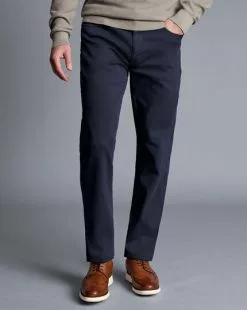 CHARLES TYRWHITT Washed Texture 5 Pocket Pants - Navy -Charles Tyrwhitt Shop TRJ0029NAV MODEL FRONT