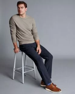 CHARLES TYRWHITT Washed Texture 5 Pocket Pants - Navy -Charles Tyrwhitt Shop TRJ0029NAV MODEL SEATED